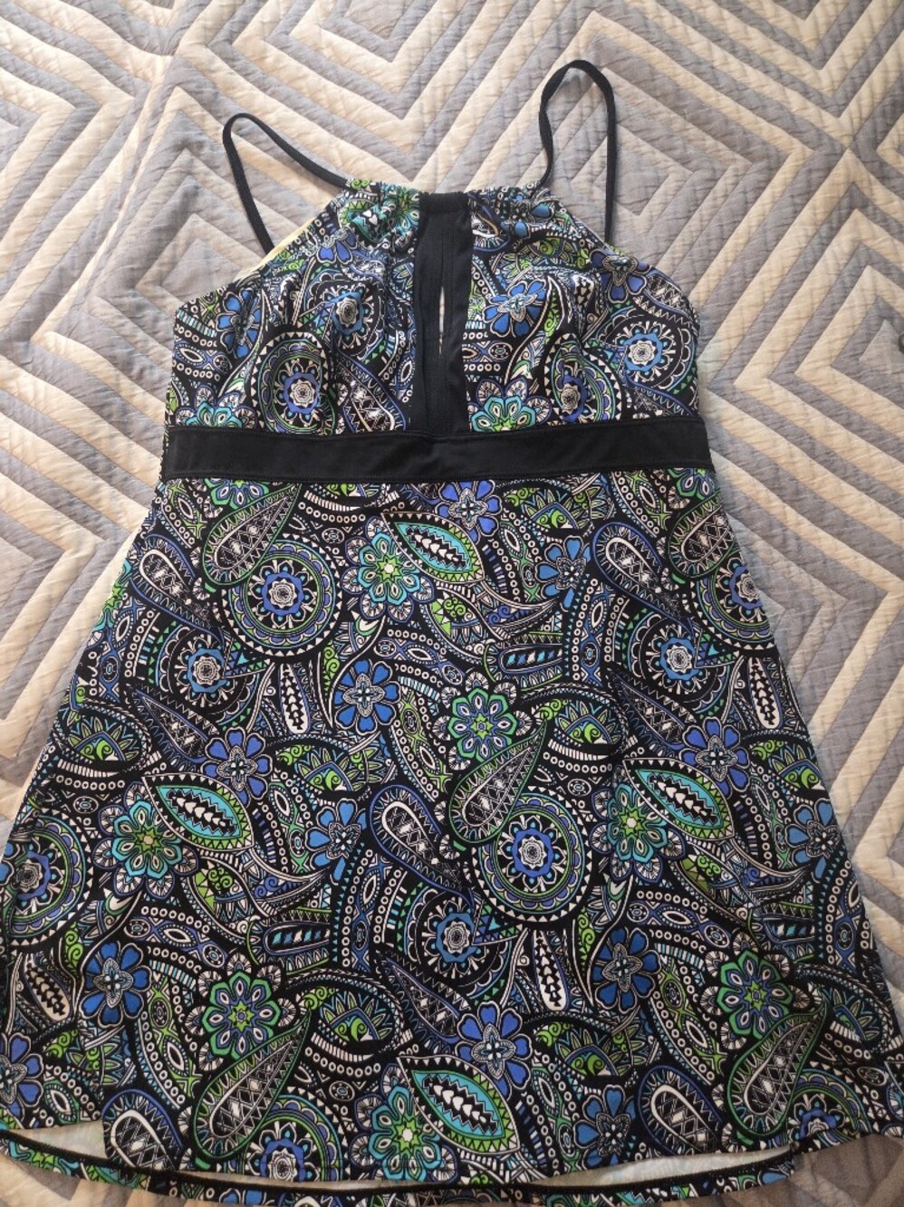 Floral Paisley Halter Summer Dress in Blue & Green